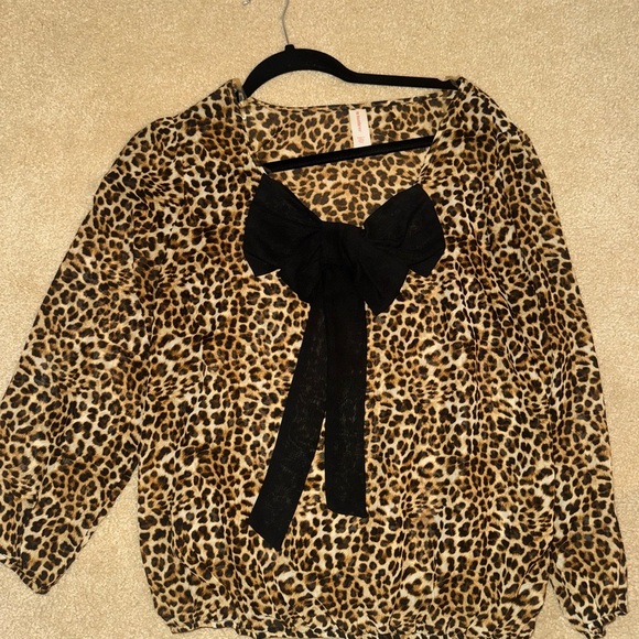 No Boundaries Tops - No Boundaries Leopard Print Blouse with Black Bow
